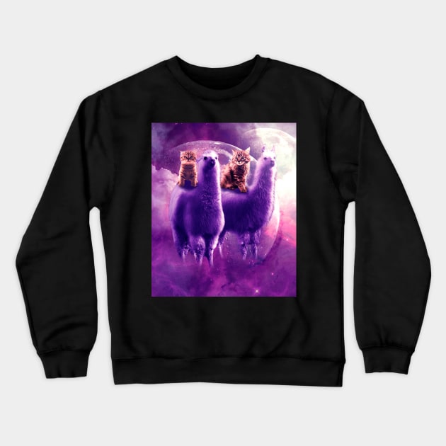 Outer Space Galaxy Kitty Cat Riding On Llama Crewneck Sweatshirt by Random Galaxy